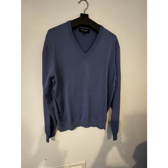 Brooks Brothers Sweater Mens XL Blue Silk Cotton V-Neck Pullover Modern - Picture 1 of 5